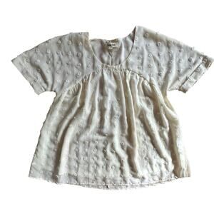 Womens Cream Lava Adorable Cornflower Blue Lined Swiss Dot Short Sleeve Top, Med